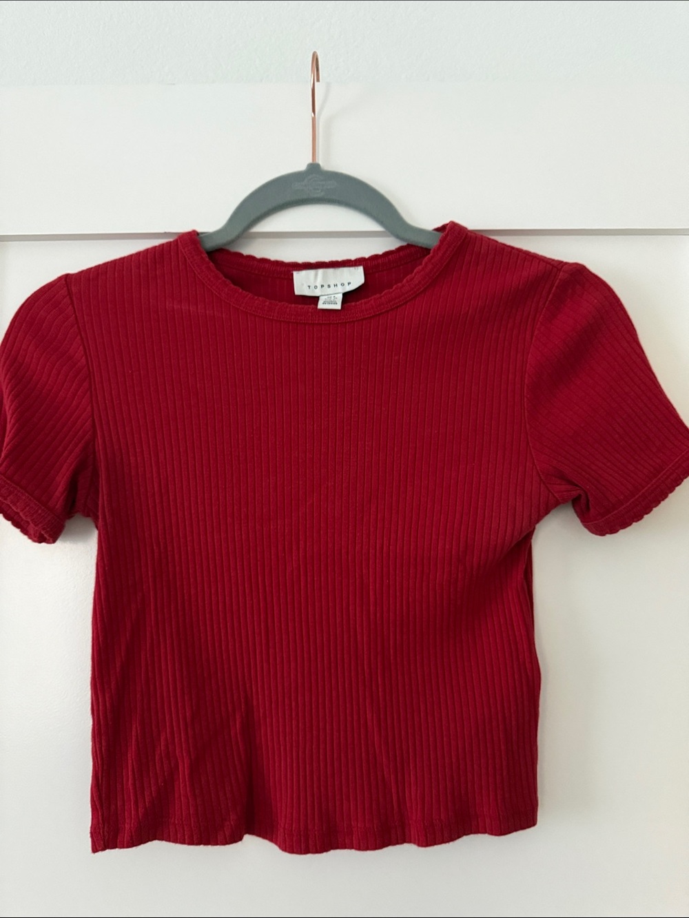 Topshop Kids Ribbed Short Sleeve Tee in Deep Red